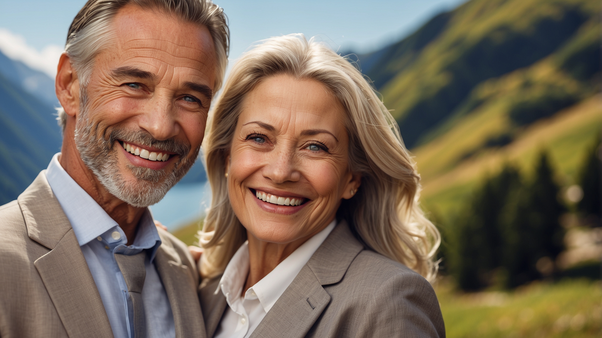 Wirksamkeit von UHNWI auf Familie und Organisation. Eine FRau und ein Mann in den Schweizer Alpen.